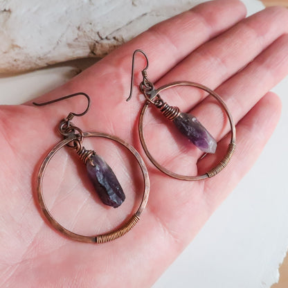 Creative Soul Raw Amethyst Hoop Earrings | Copper & Bronze - Blackbird & Sage