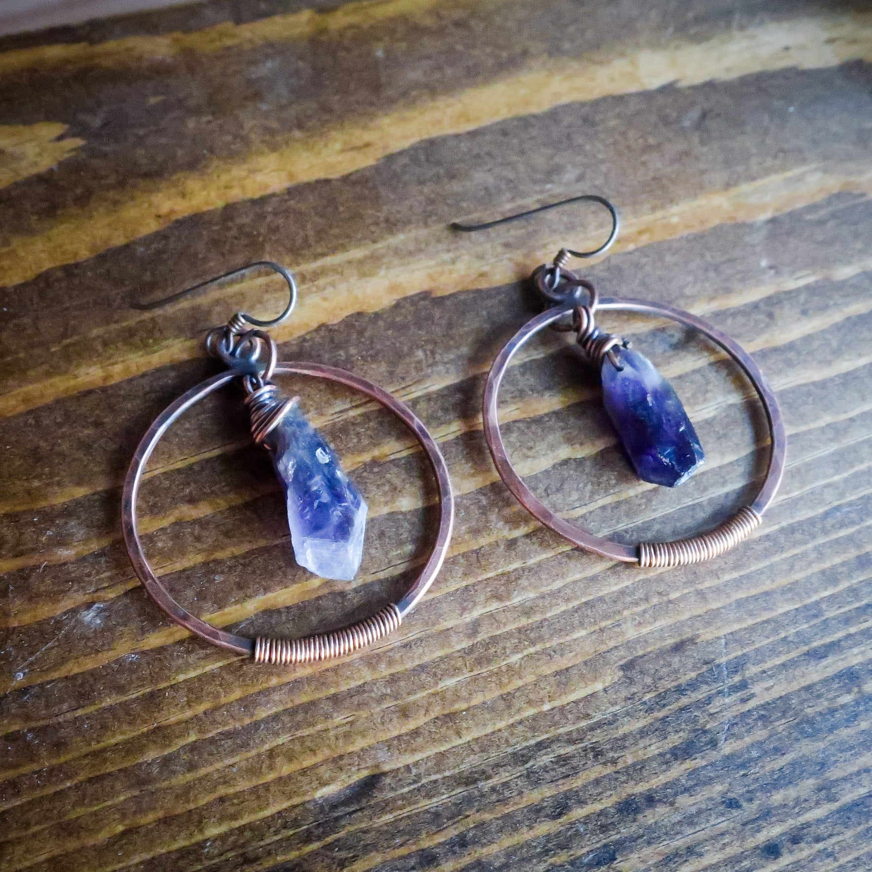 Creative Soul Raw Amethyst Hoop Earrings | Copper & Bronze - Blackbird & Sage