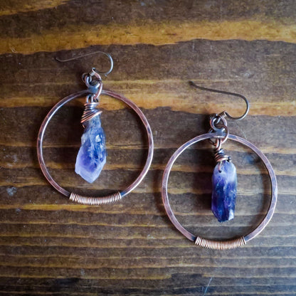 Creative Soul Raw Amethyst Hoop Earrings | Copper & Bronze - Blackbird & Sage