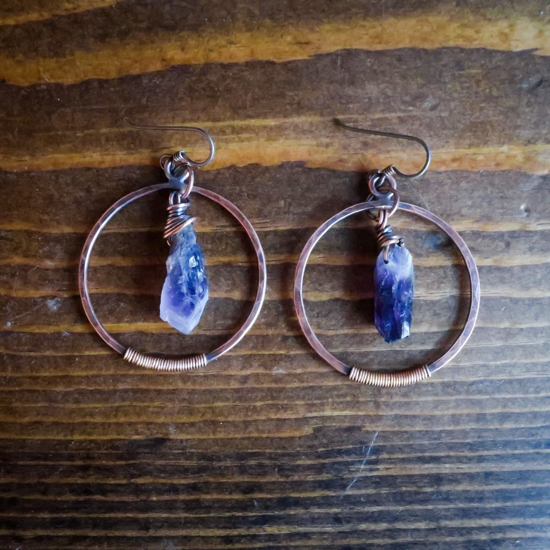 Creative Soul Raw Amethyst Hoop Earrings | Copper & Bronze - Blackbird & Sage