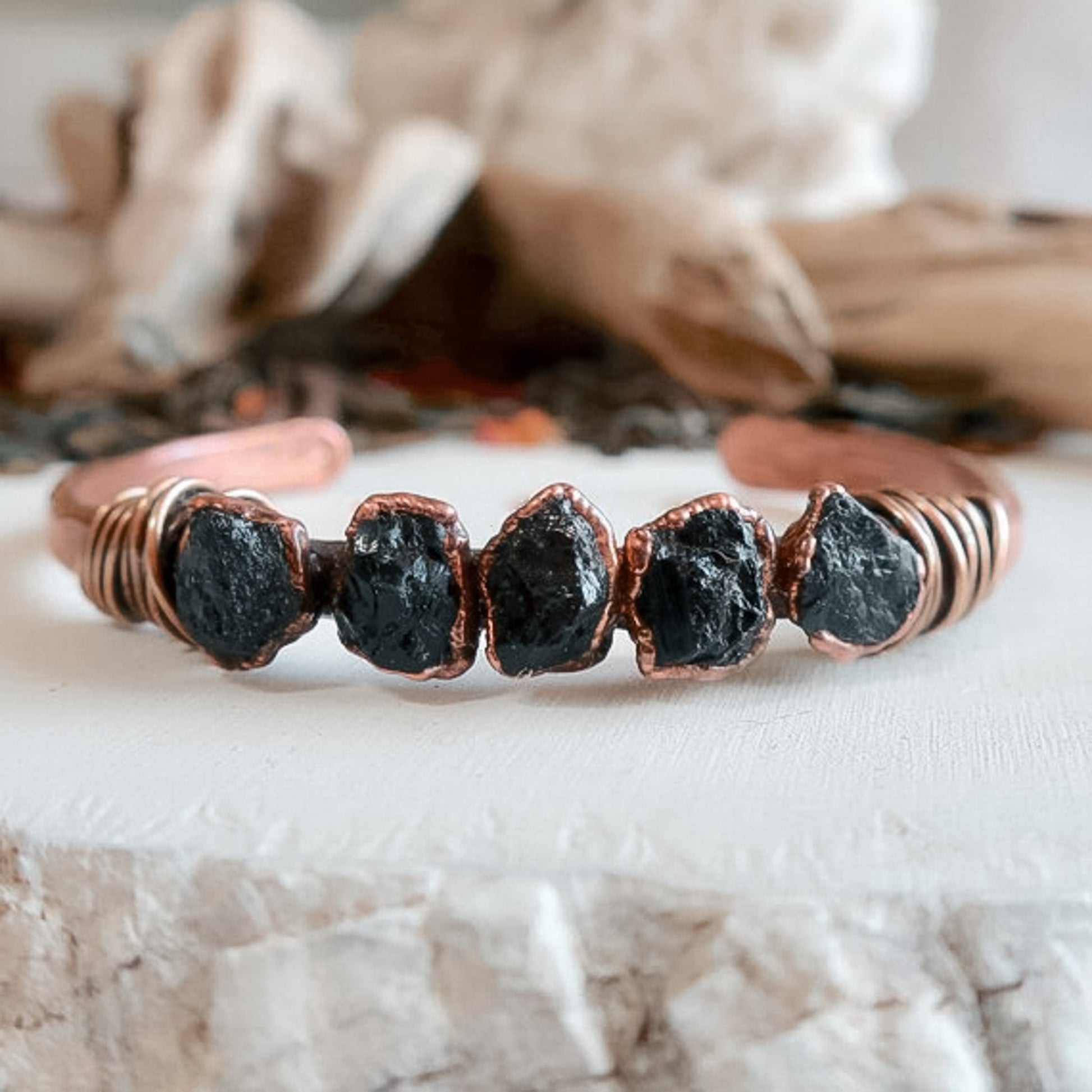 Raw Black Tourmaline Bracelet | Copper & Bronze - Blackbird & Sage