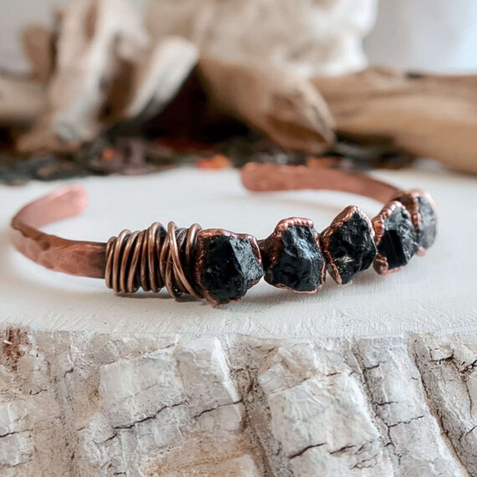 Raw Black Tourmaline Bracelet | Copper & Bronze - Blackbird & Sage