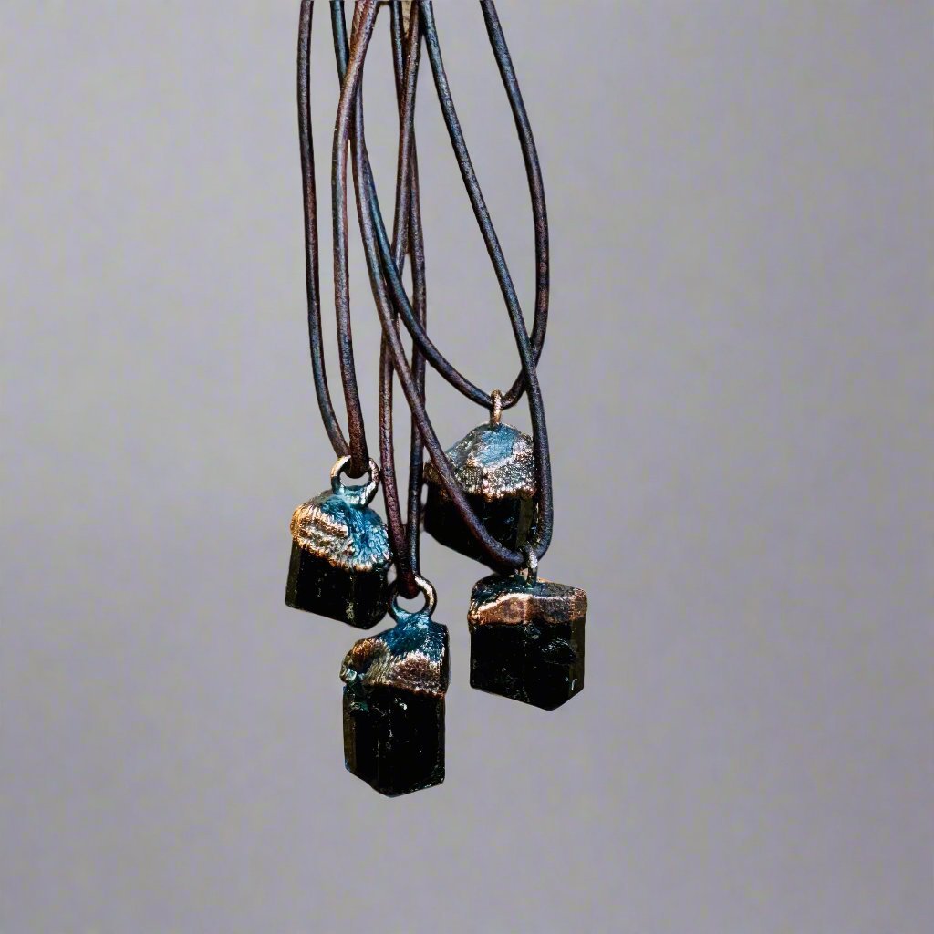 Raw Black Tourmaline Necklace | Copper & Leather - Blackbird & Sage