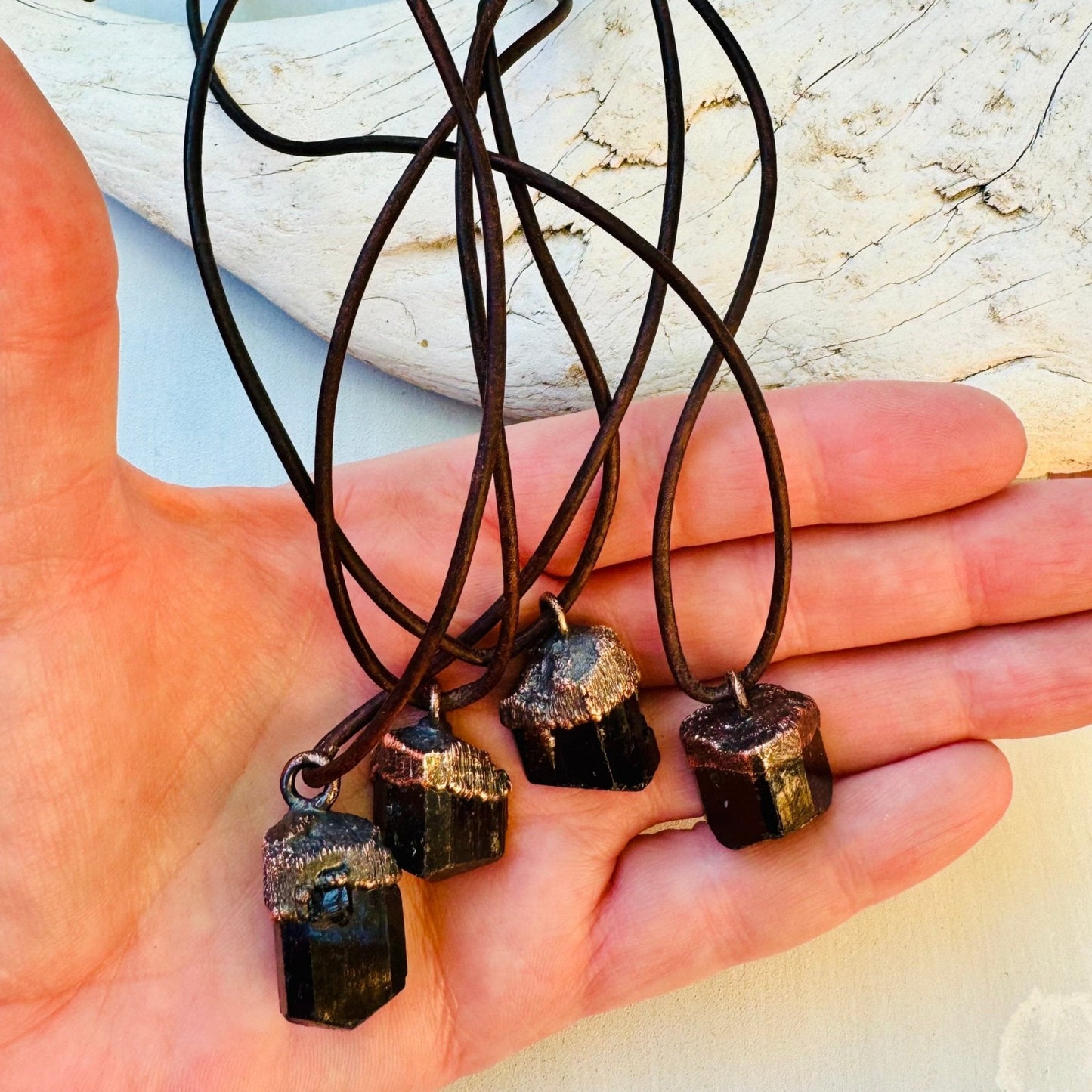 Raw Black Tourmaline Necklace | Copper & Leather - Blackbird & Sage