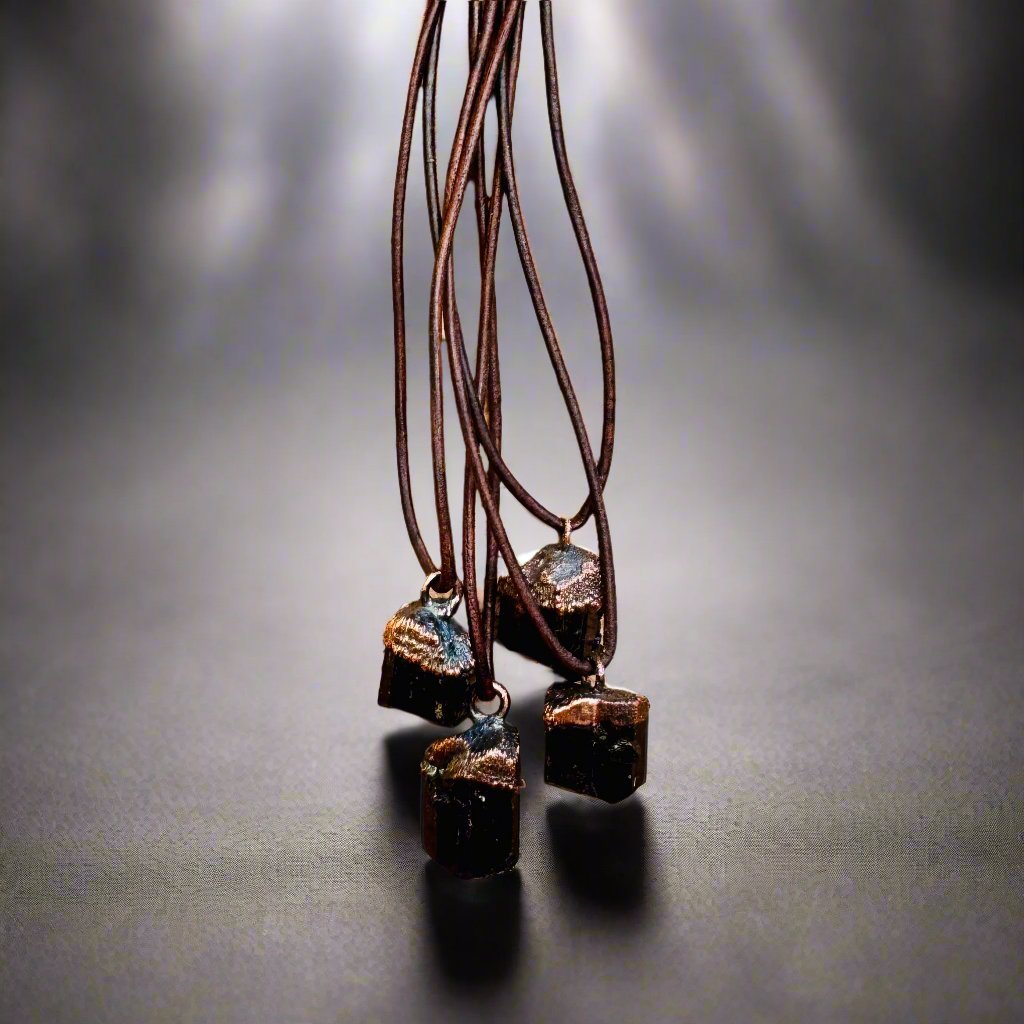 Raw Black Tourmaline Necklace | Copper & Leather - Blackbird & Sage