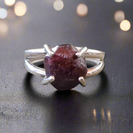 Raw Garnet Empowerment Ring | Sterling Silver - Blackbird & Sage