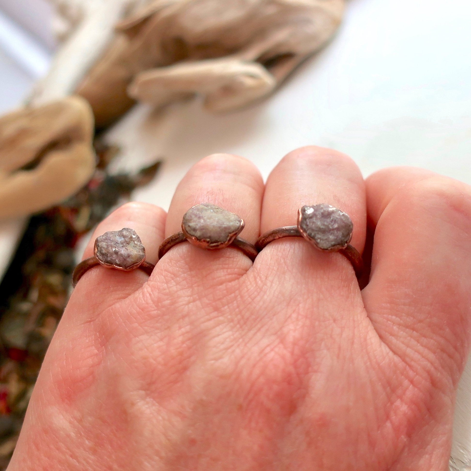 Raw Lepidolite Ring - Blackbird & Sage