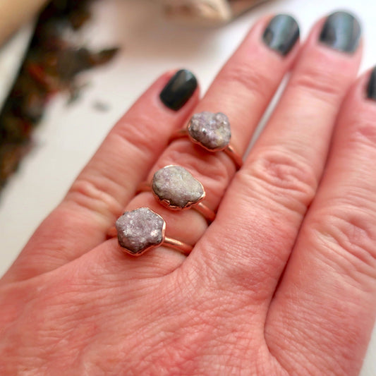 Raw Lepidolite Ring - Blackbird & Sage