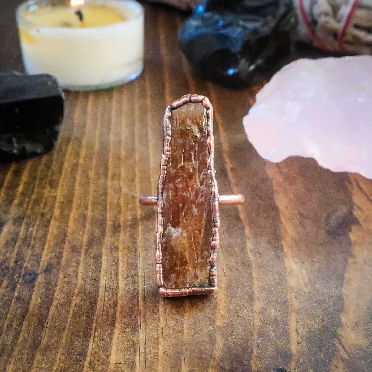 Raw Orange Kyanite Blade Statement Ring | Copper | Size 7.5 - Blackbird & Sage