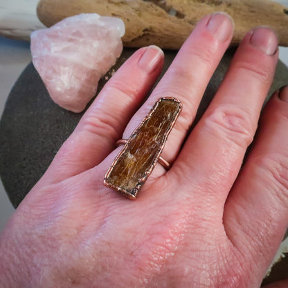 Raw Orange Kyanite Blade Statement Ring | Copper | Size 7.5 - Blackbird & Sage