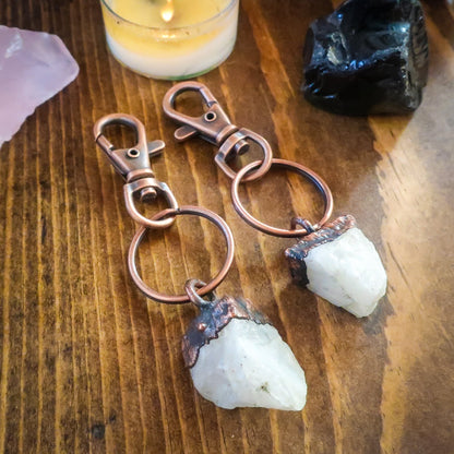 Raw Rainbow Moonstone Keychain | Copper - Blackbird & Sage