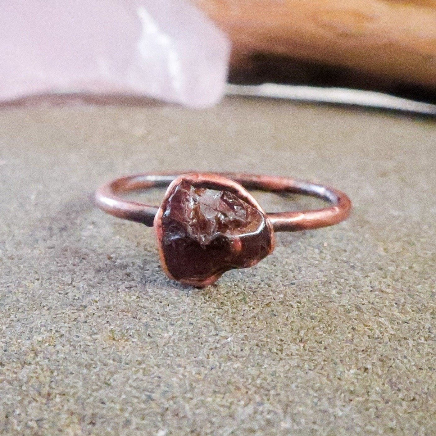 Raw Red/Brown Zircon Ring | Copper | Size 7 - Blackbird & Sage