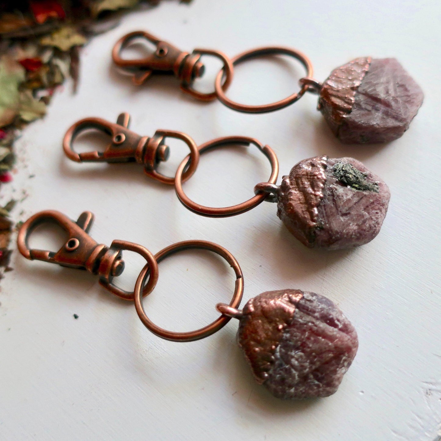 Raw Ruby Crystal Keychain | Copper - Blackbird & Sage