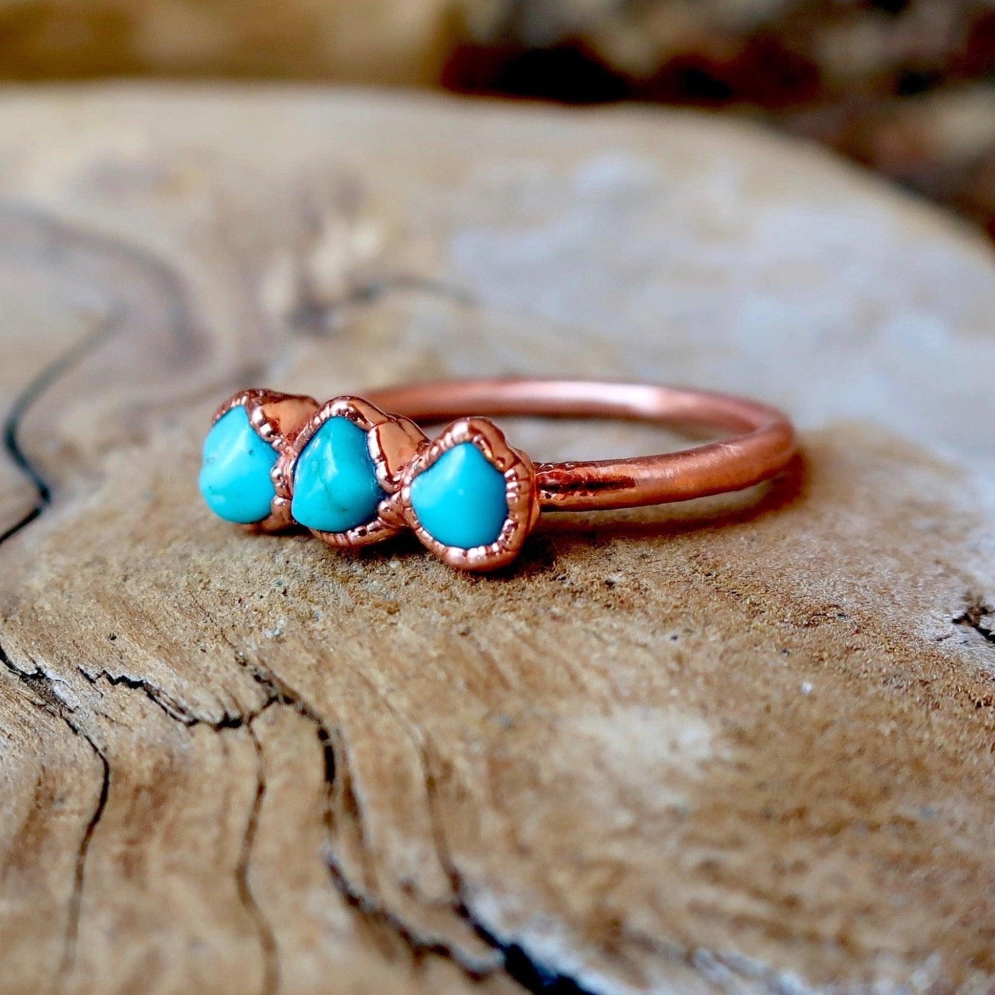 Raw Sonoran Turquoise 3 Stone Copper Ring - Blackbird & Sage