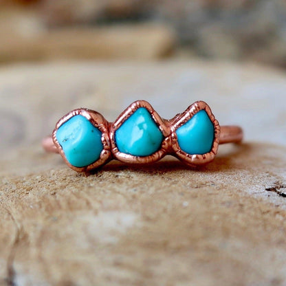 Raw Sonoran Turquoise 3 Stone Copper Ring - Blackbird & Sage