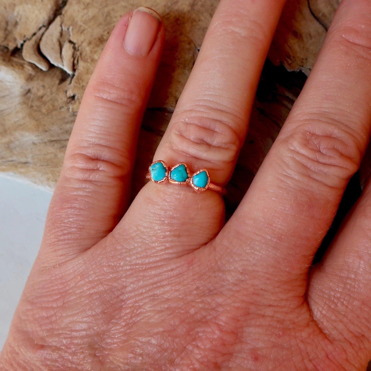 Raw Sonoran Turquoise 3 Stone Copper Ring - Blackbird & Sage