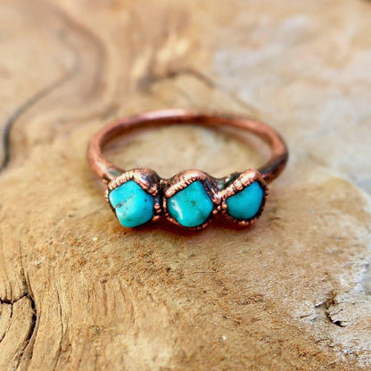 Raw Sonoran Turquoise 3 Stone Copper Ring - Blackbird & Sage