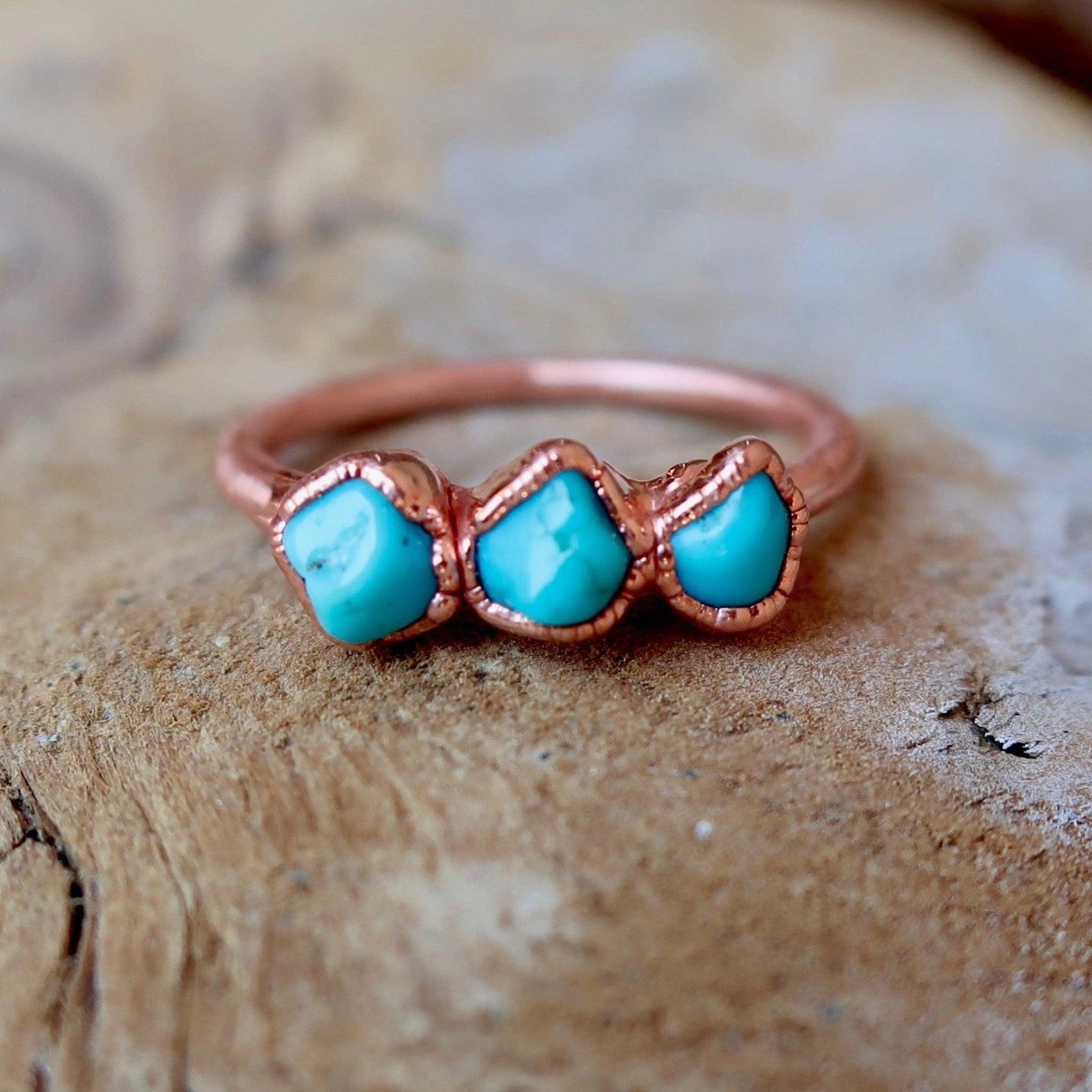 Raw Sonoran Turquoise 3 Stone Copper Ring - Blackbird & Sage