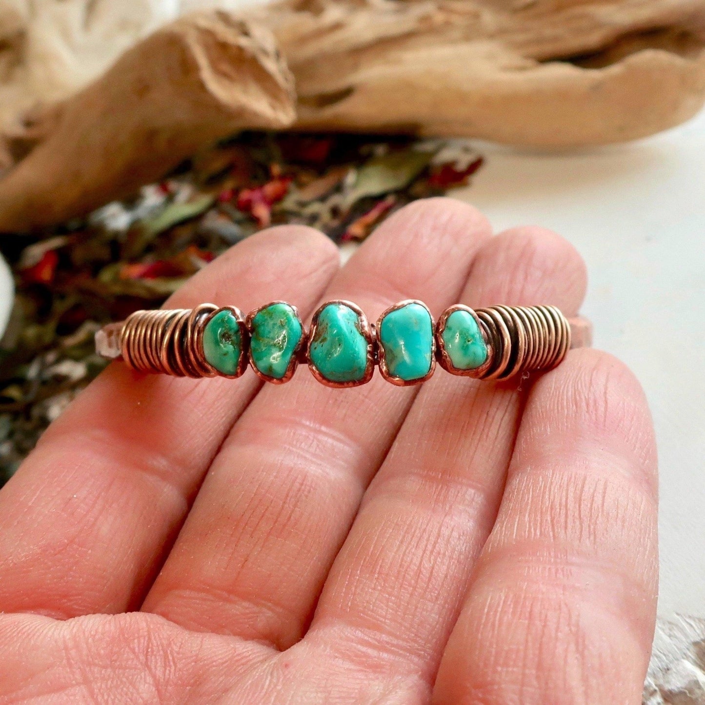 Raw Turquoise Bracelet | Solace for the Spirit | Copper & Bronze - Blackbird & Sage