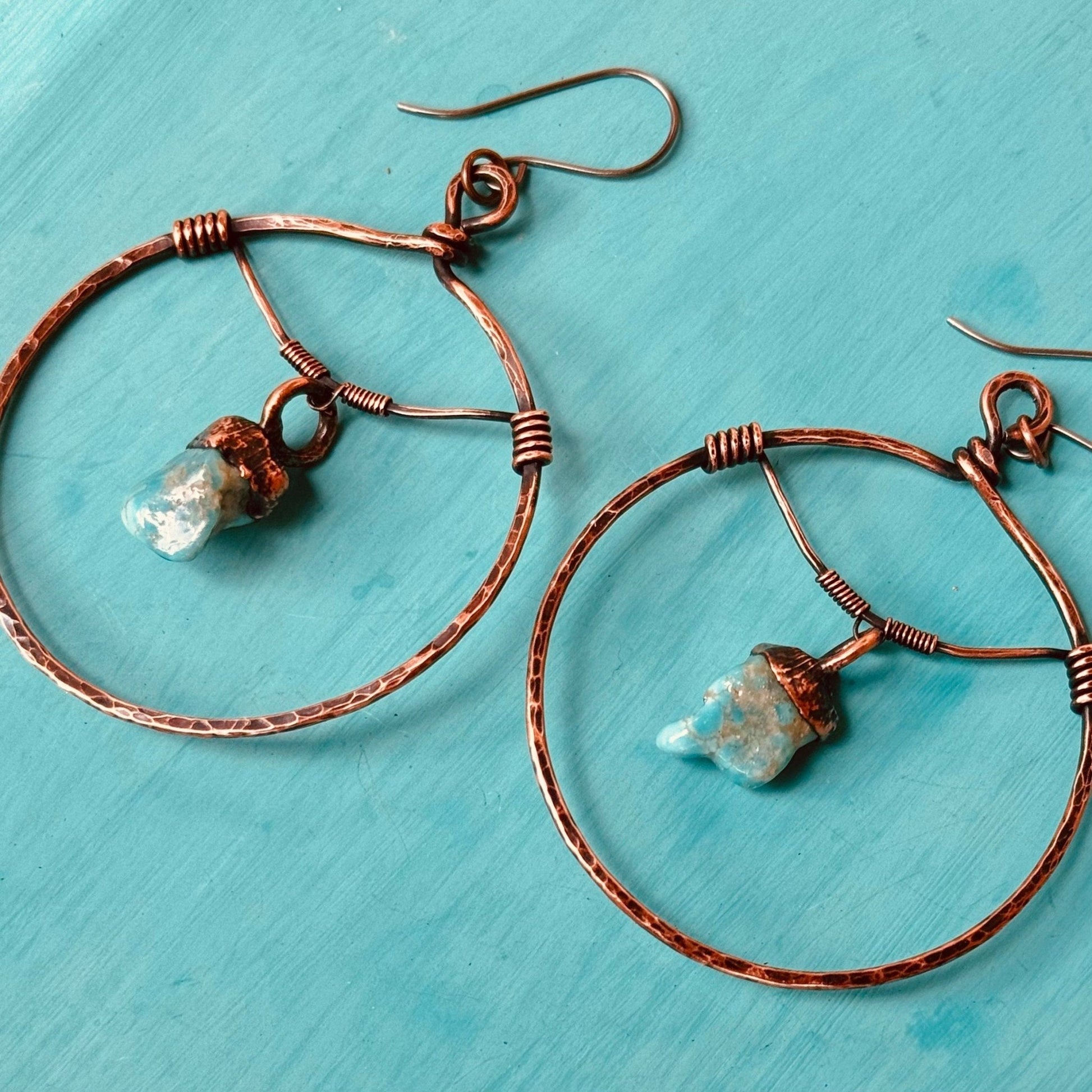 Solace for the Spirit Turquoise Hoop Earrings | Copper - Blackbird & Sage