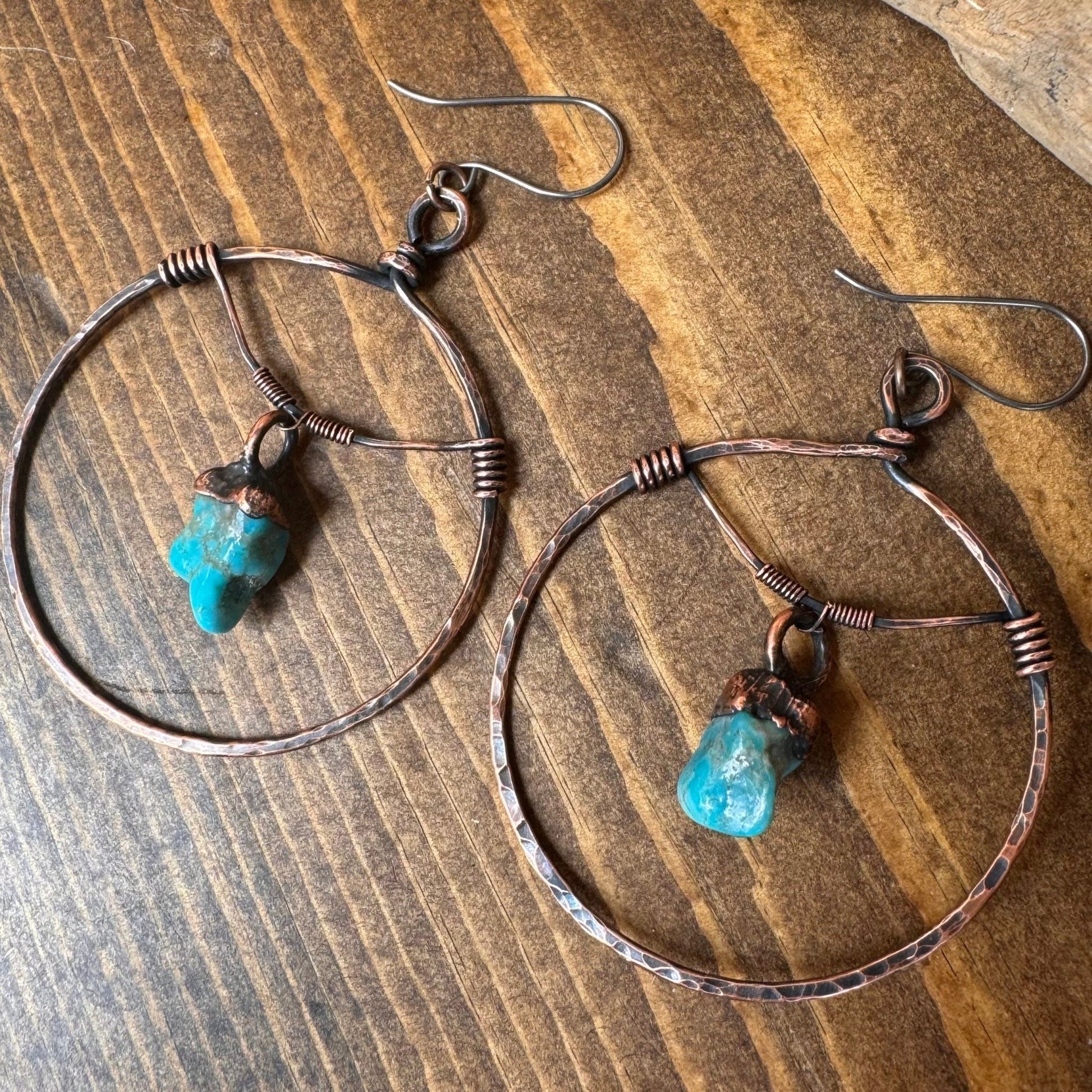 Solace for the Spirit Turquoise Hoop Earrings | Copper - Blackbird & Sage