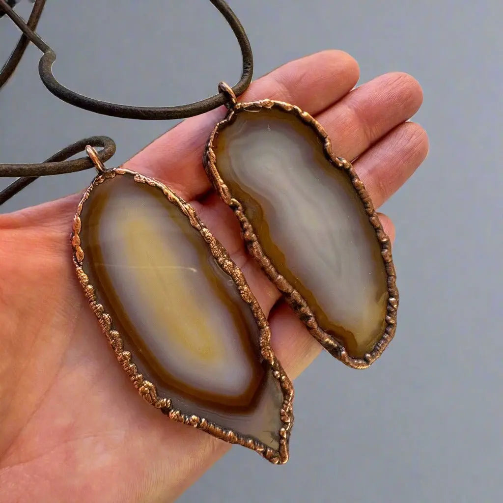 Red Agate Slice Statement Necklace | Copper - Blackbird & Sage