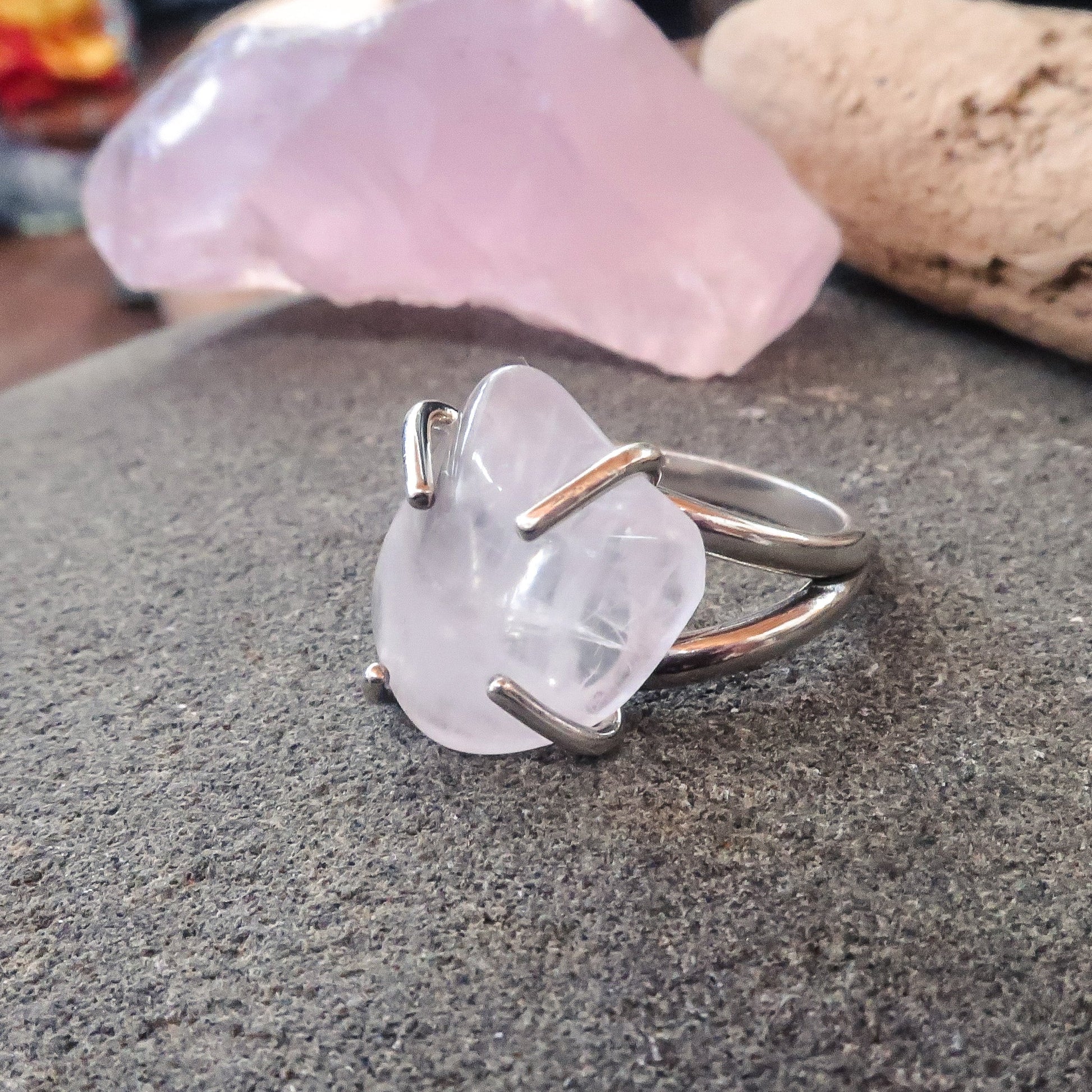 Rose Quartz Tumbled Stone Ring | Sterling Silver | Size 7 - Blackbird & Sage