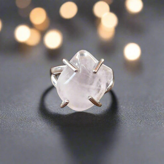 Rose Quartz Tumbled Stone Ring | Sterling Silver | Size 7 - Blackbird & Sage