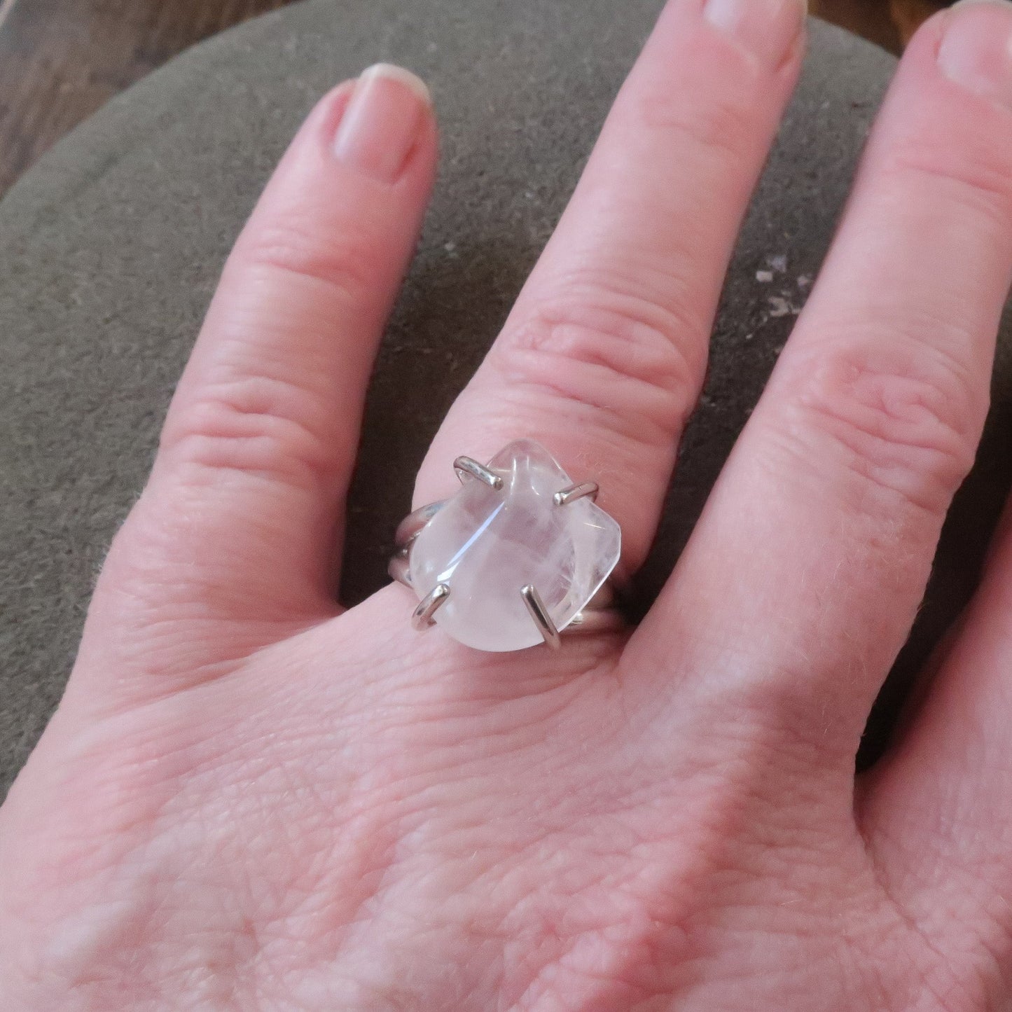 Rose Quartz Tumbled Stone Ring | Sterling Silver | Size 7 - Blackbird & Sage