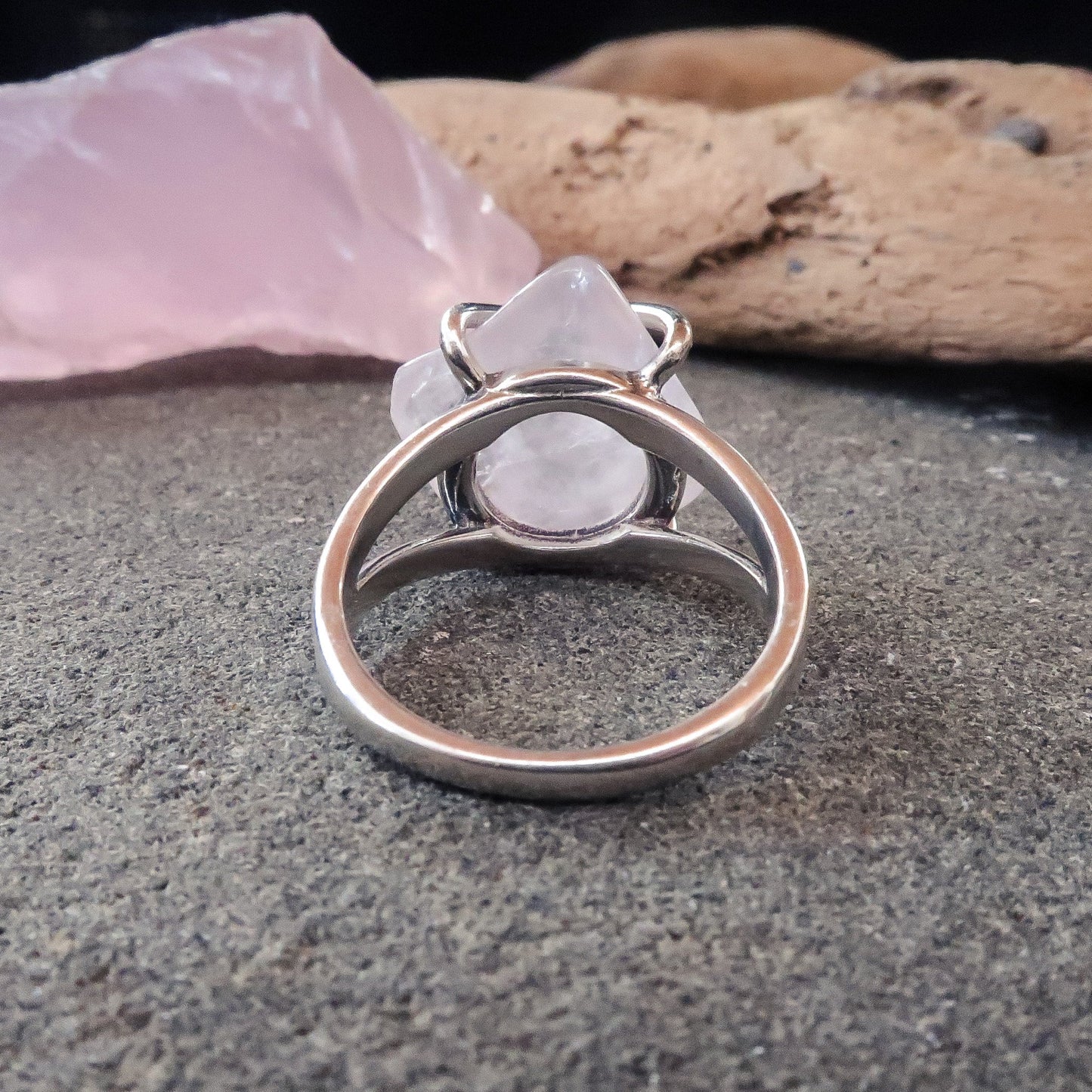 Rose Quartz Tumbled Stone Ring | Sterling Silver | Size 7 - Blackbird & Sage