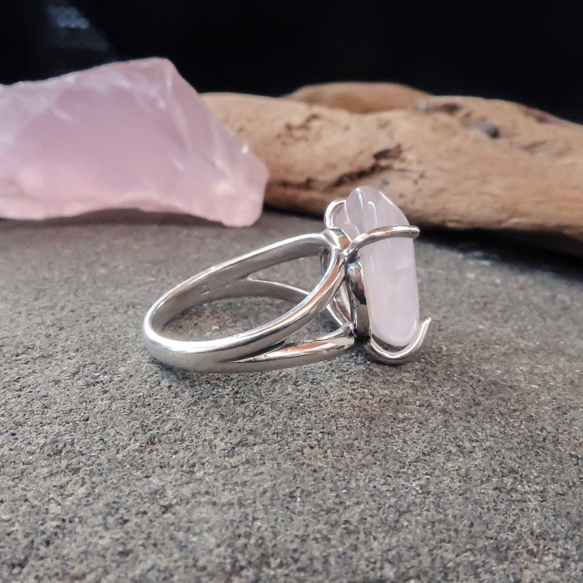 Rose Quartz Tumbled Stone Ring | Sterling Silver | Size 7 - Blackbird & Sage