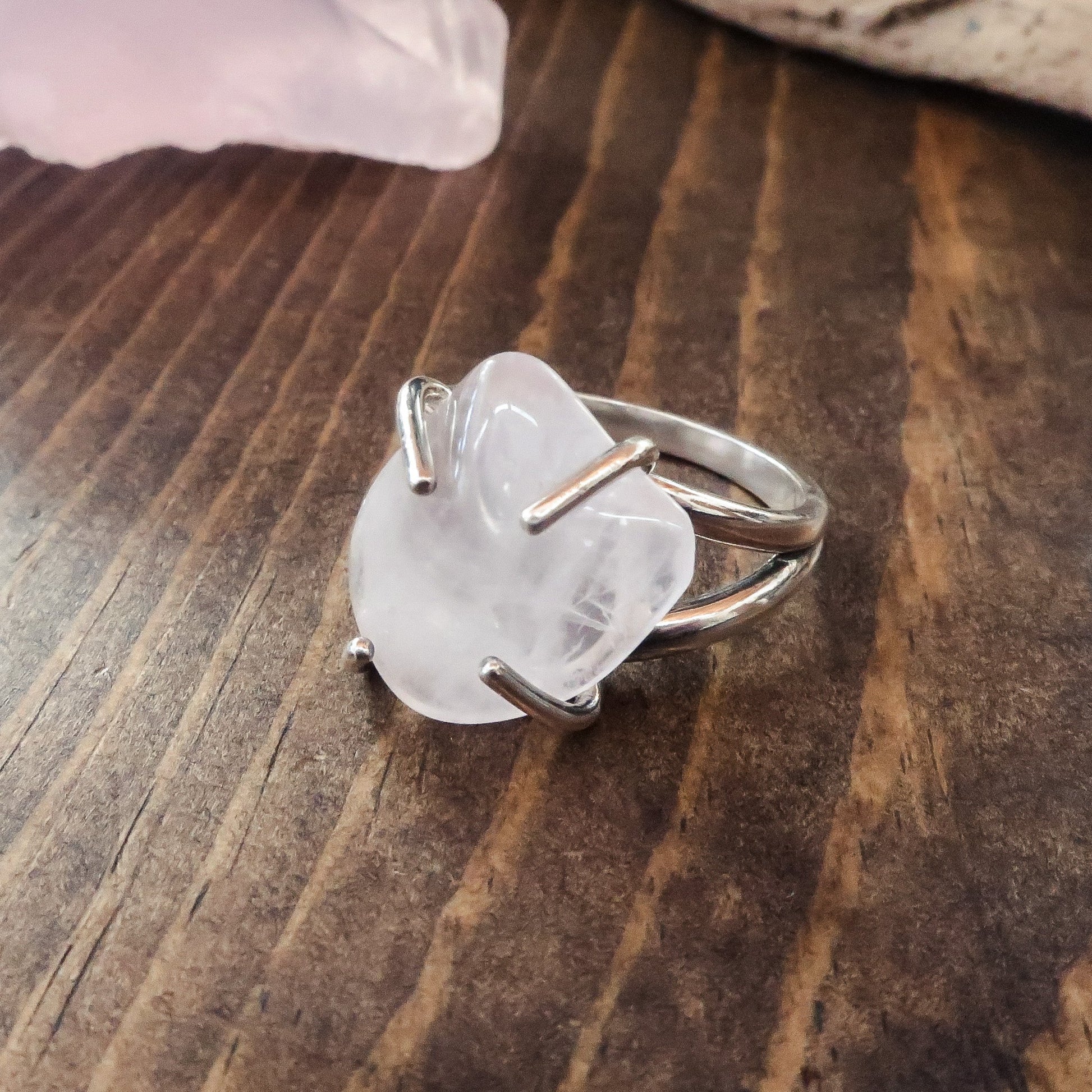 Rose Quartz Tumbled Stone Ring | Sterling Silver | Size 7 - Blackbird & Sage