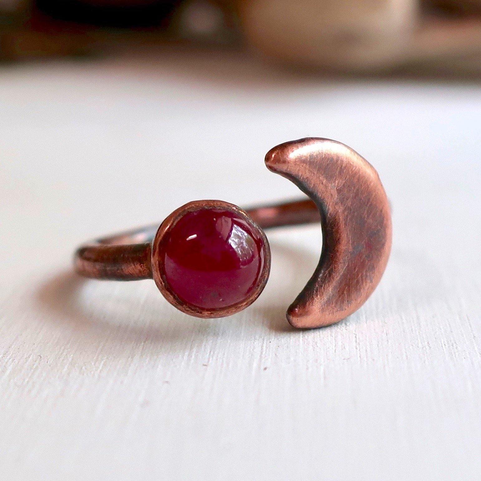 Ruby and Copper Moon Eclipse Ring - Blackbird & Sage