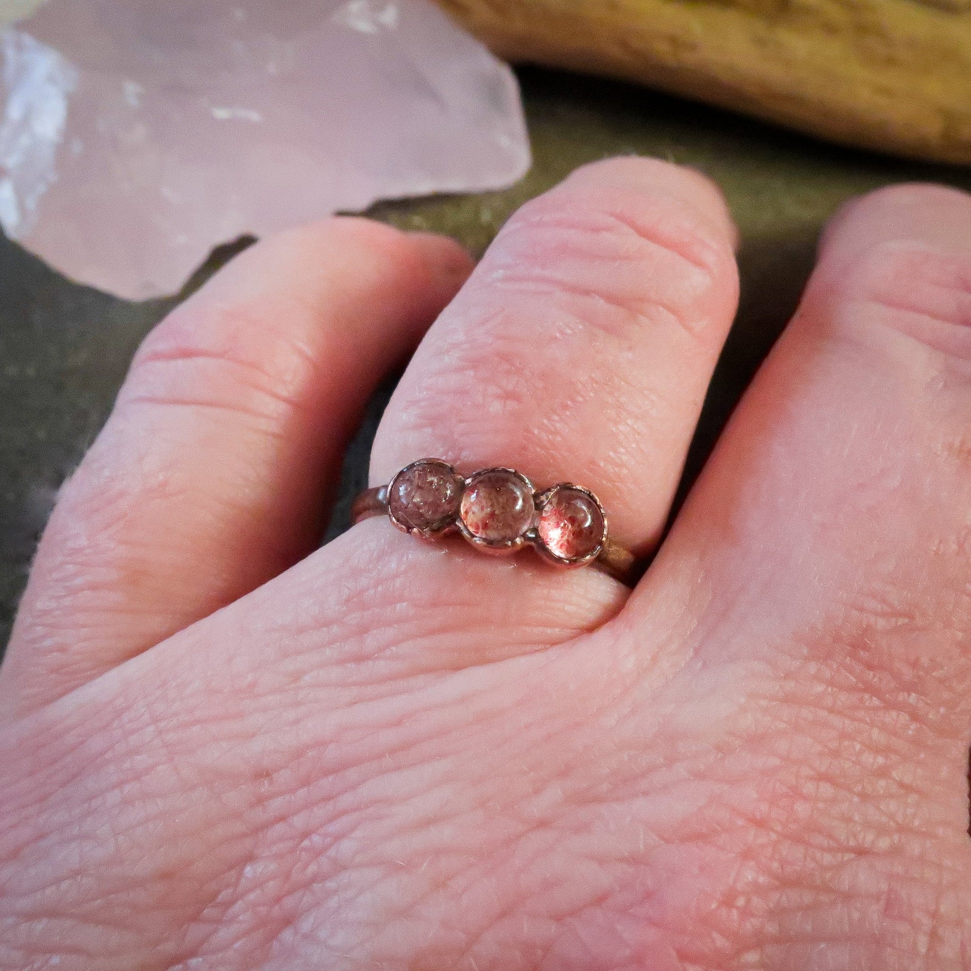 Strawberry Quartz 3 Stone Ring | Copper | Size 6.75 - Blackbird & Sage