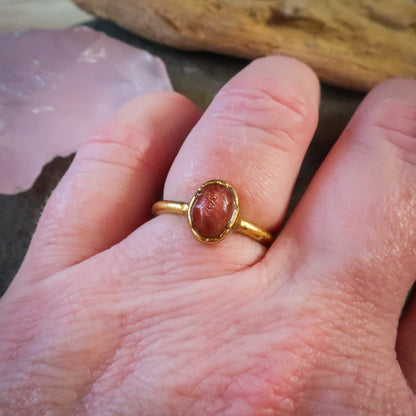 Sunstone Oval Stone Ring | 24k Gold Plated | Size 7 - Blackbird & Sage