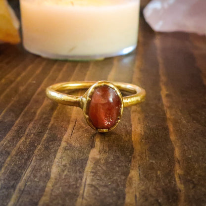 Sunstone Oval Stone Ring | 24k Gold Plated | Size 7 - Blackbird & Sage