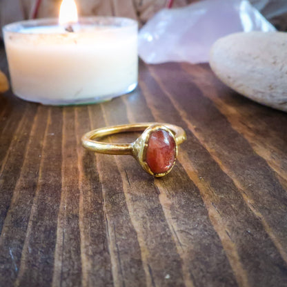 Sunstone Oval Stone Ring | 24k Gold Plated | Size 7 - Blackbird & Sage