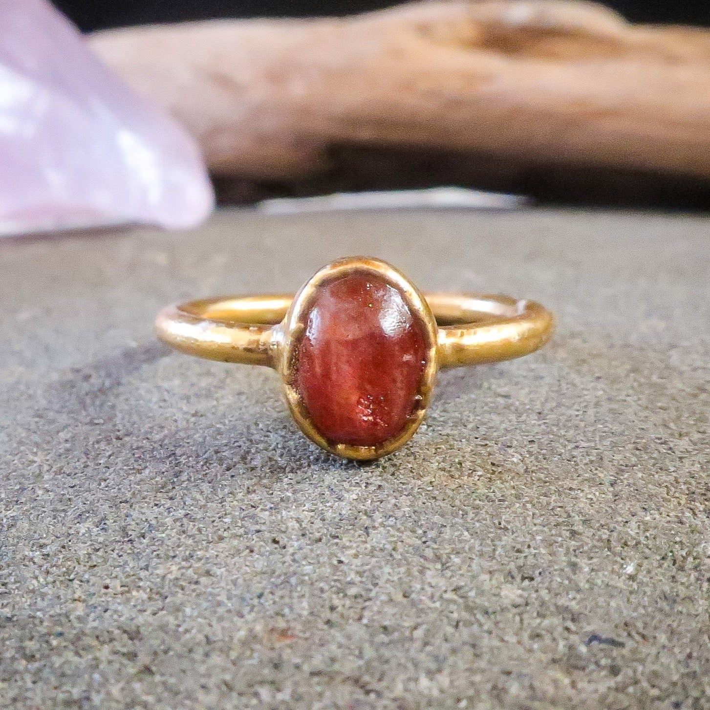 Sunstone Oval Stone Ring | 24k Gold Plated | Size 7 - Blackbird & Sage