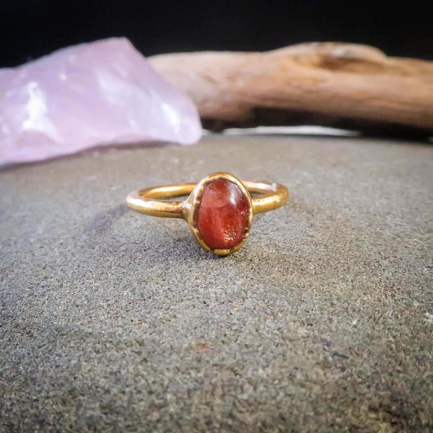 Sunstone Oval Stone Ring | 24k Gold Plated | Size 7 - Blackbird & Sage