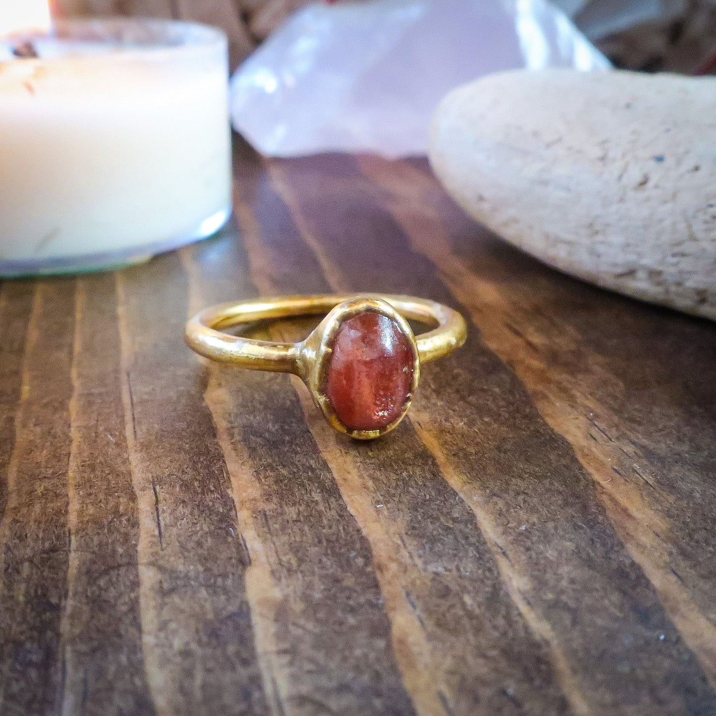 Sunstone Oval Stone Ring | 24k Gold Plated | Size 7 - Blackbird & Sage