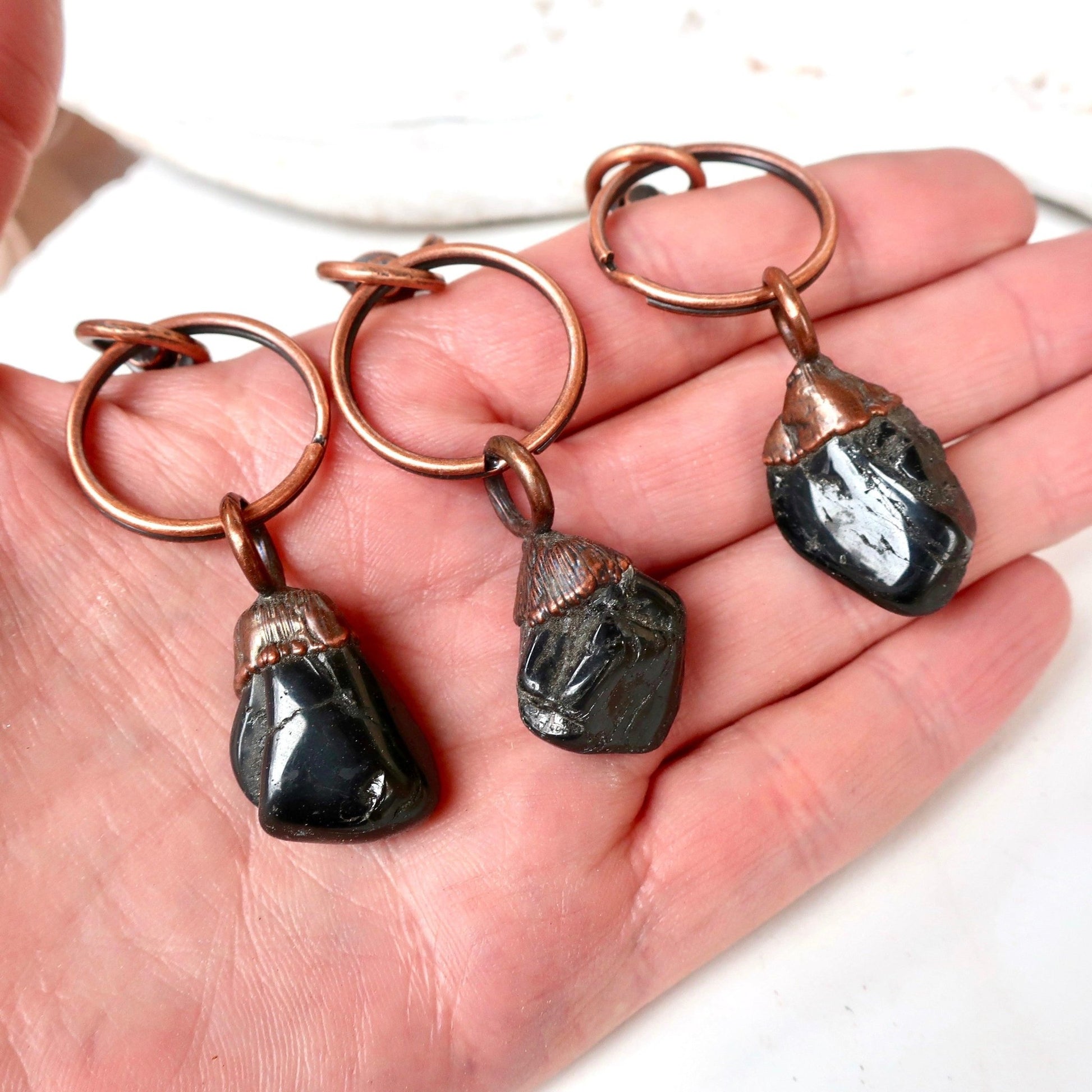 Tumbled Black Tourmaline Crystal Keychain | Copper - Blackbird & Sage