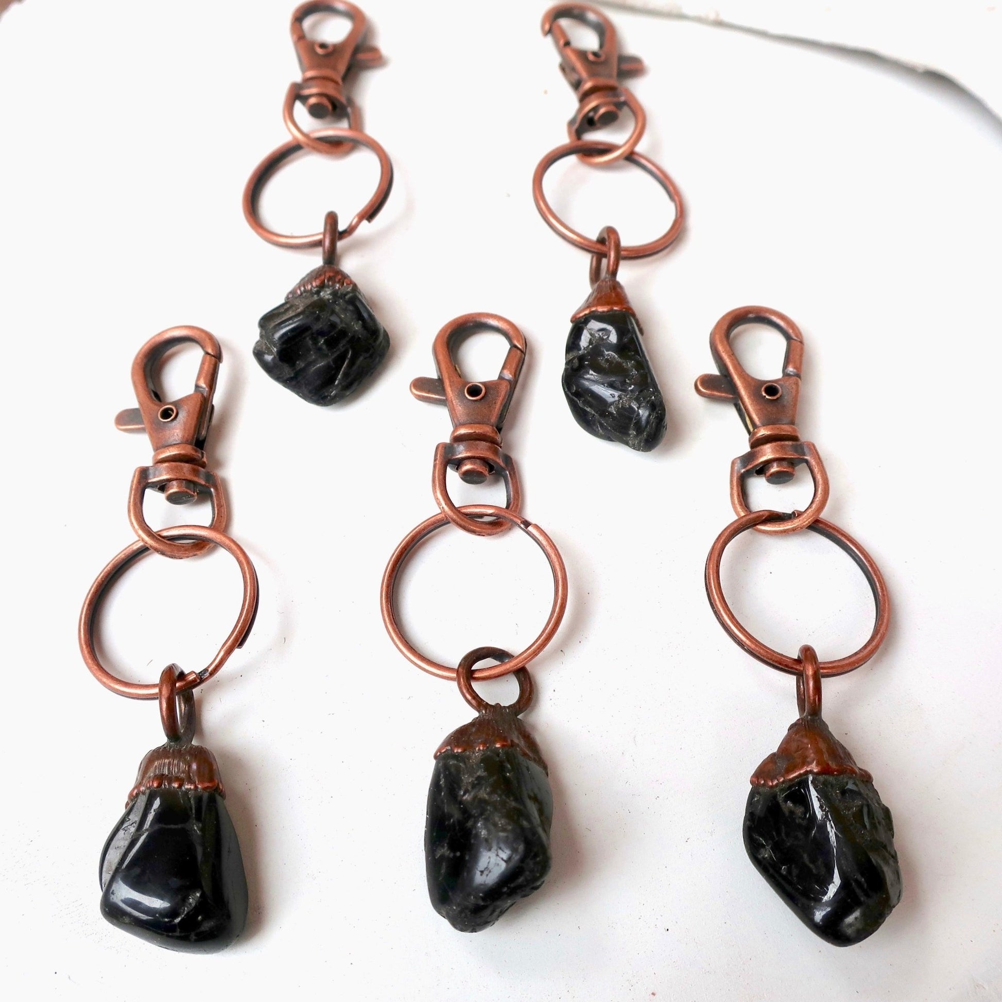 Tumbled Black Tourmaline Crystal Keychain | Copper - Blackbird & Sage