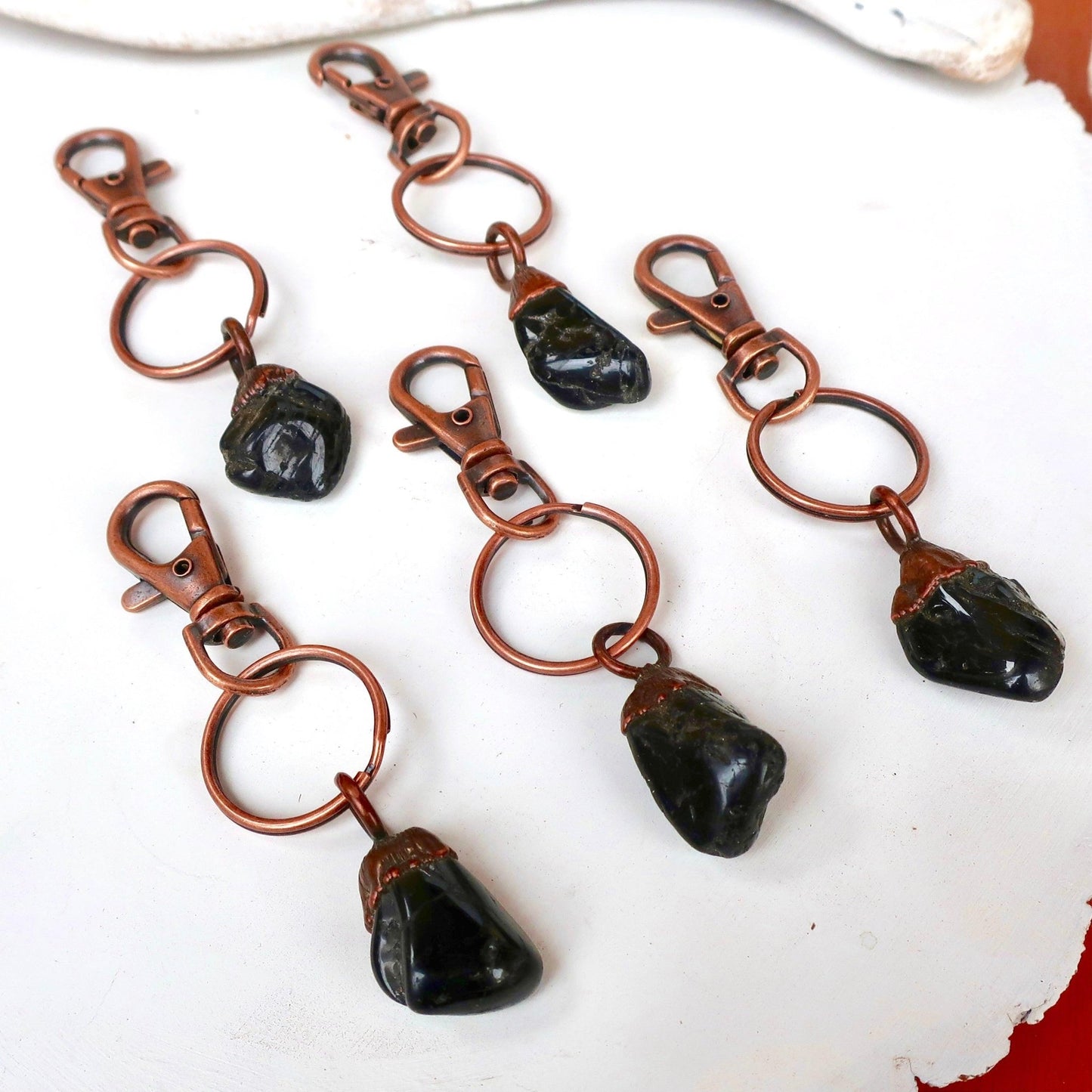 Tumbled Black Tourmaline Crystal Keychain | Copper - Blackbird & Sage