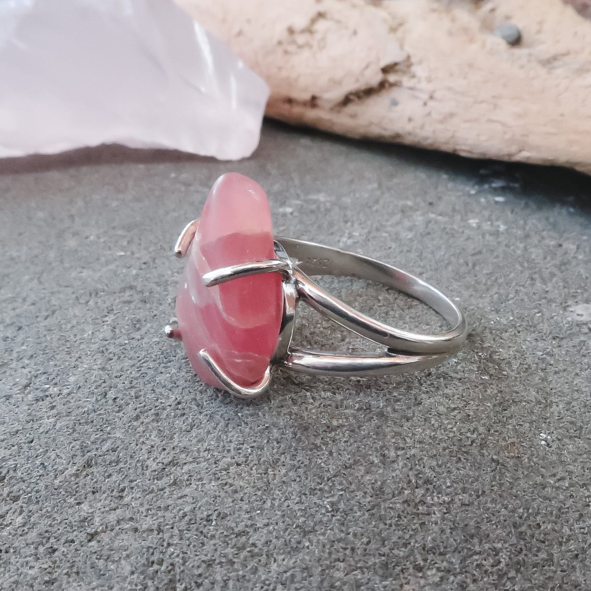 Tumbled Rhodochrosite Ring | Sterling Silver | Size 8 - Blackbird & Sage