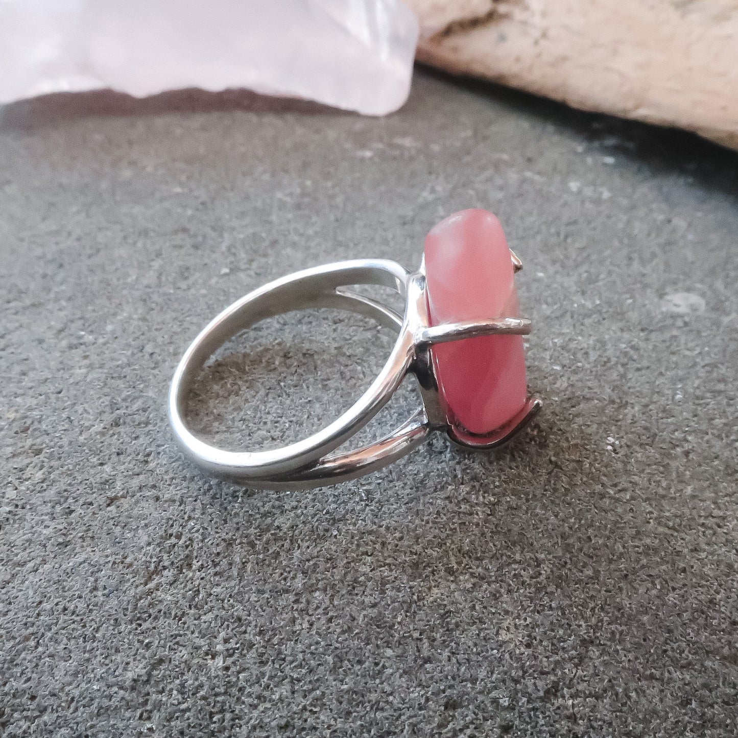 Tumbled Rhodochrosite Ring | Sterling Silver | Size 8 - Blackbird & Sage